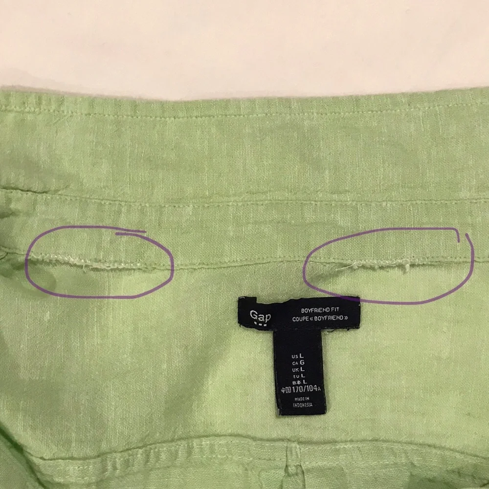 Gap Linen Blend Boyfriend Fit Collared Long Sleeve Roll Tab Popover Top Lime - Picture 7 of 8